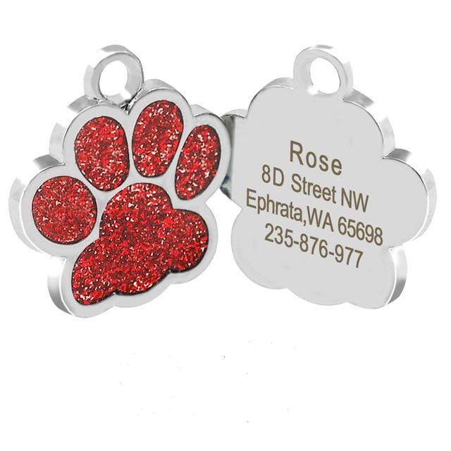 Dog/Cat Personalized Glitter Pendant - Red Paw / S