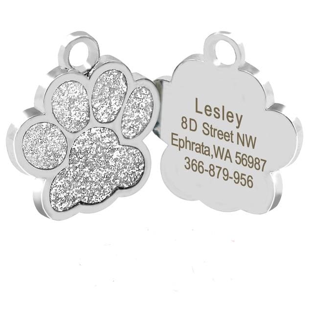 Dog/Cat Personalized Glitter Pendant - Silver Paw / S