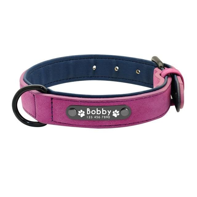 Personalized Leather Pin Buckle Dog Collar - Purple / S