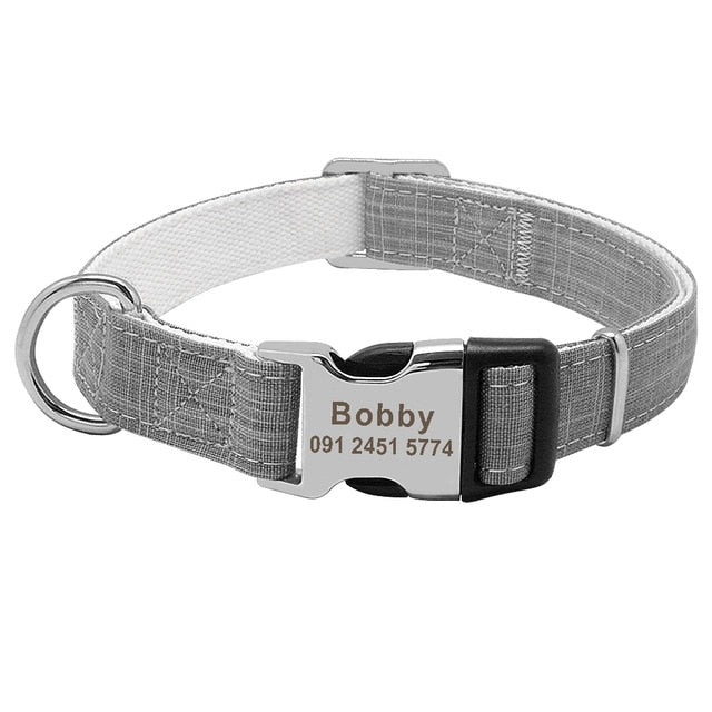 Adjustable Matte Nylon Collar with Engraved Metal Buckle