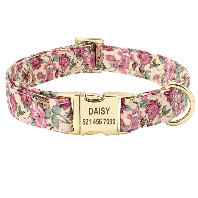 Engraved Nylon Collar with Gold Metal Buckle
