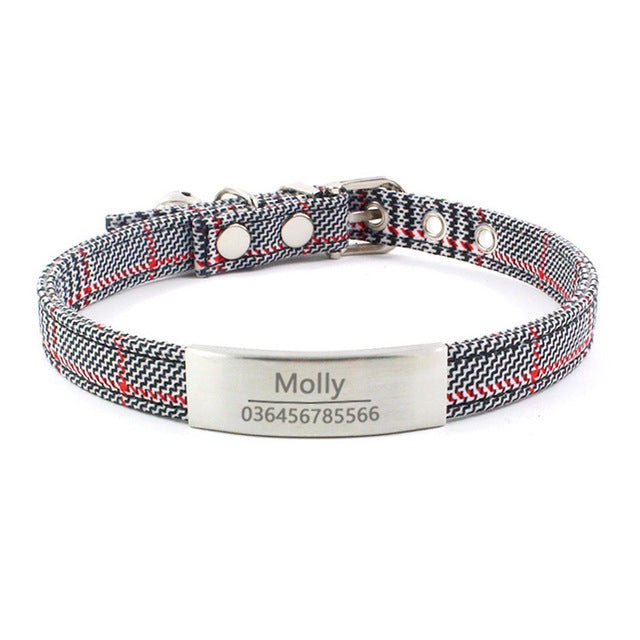 Cotton/Polyester Personalised Adjustable Collar With Engraved Buckle