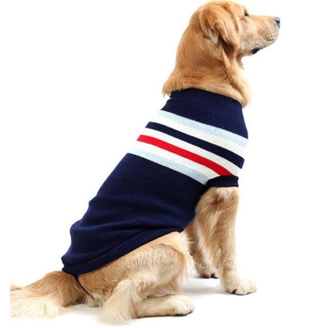 Striped Comfortable Cotton Sweater for all sized dogs - navy / Size 12