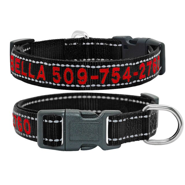 Embroidered Personalised Dog Collar with Reflective Stitching