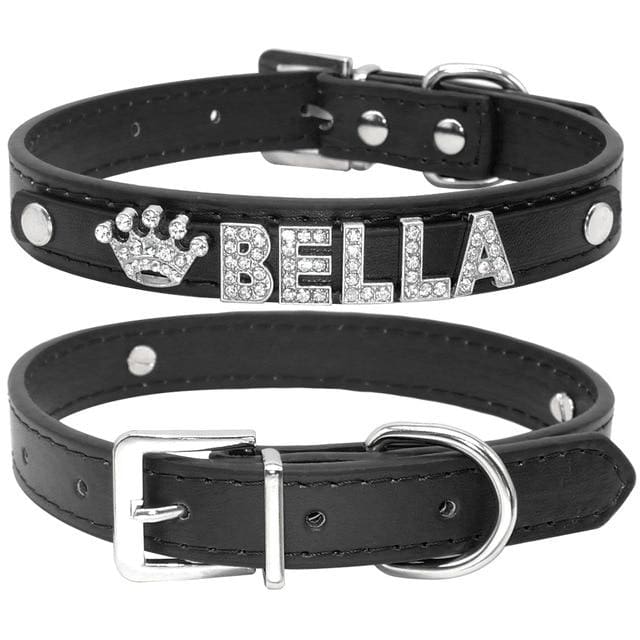 Blingy Custom Leather Dog/Cat Collar - Black / S