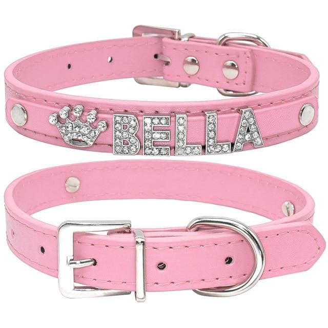 Blingy Custom Leather Dog/Cat Collar - Pink / S