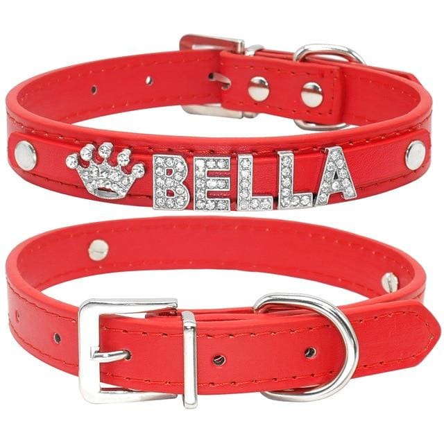 Blingy Custom Leather Dog/Cat Collar - Red / S