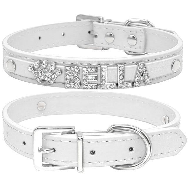 Blingy Custom Leather Dog/Cat Collar - White / S