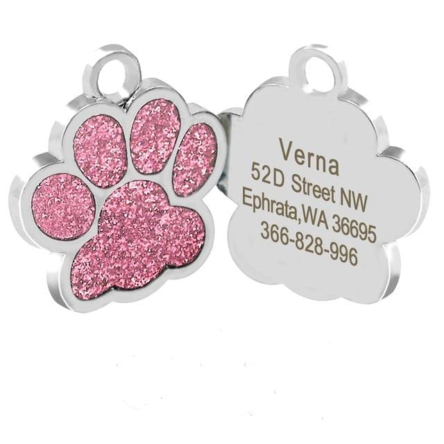 Dog/Cat Personalized Glitter Pendant - Pink Paw / S