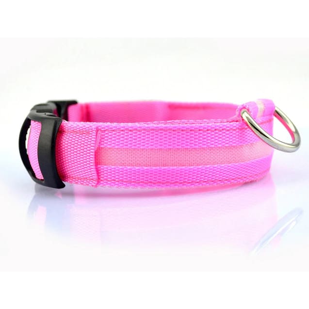 LED Glow In The Dark Dog Safety Collar - Pink / S