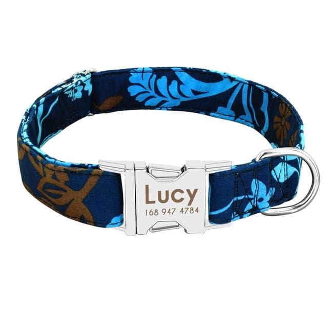Personalized Dog Collar with metal buckle - Blue / L