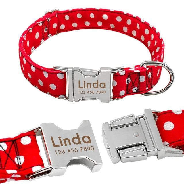 Personalized Dog Nylon Collar With Metal Buckle - Red / L