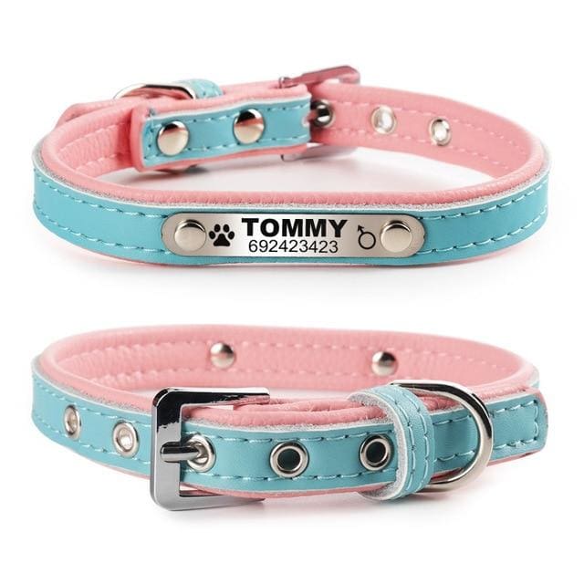 Personalized Leather Pin Buckle Dog/Cat Collar - Blue / L