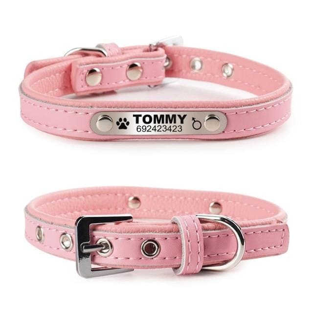Personalized Leather Pin Buckle Dog/Cat Collar - Pink / L