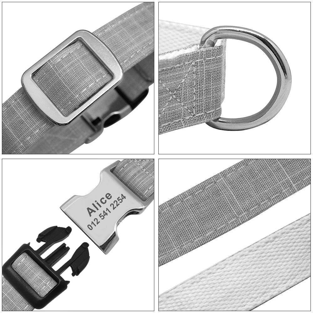 Adjustable Matte Nylon Collar with Engraved Metal Buckle