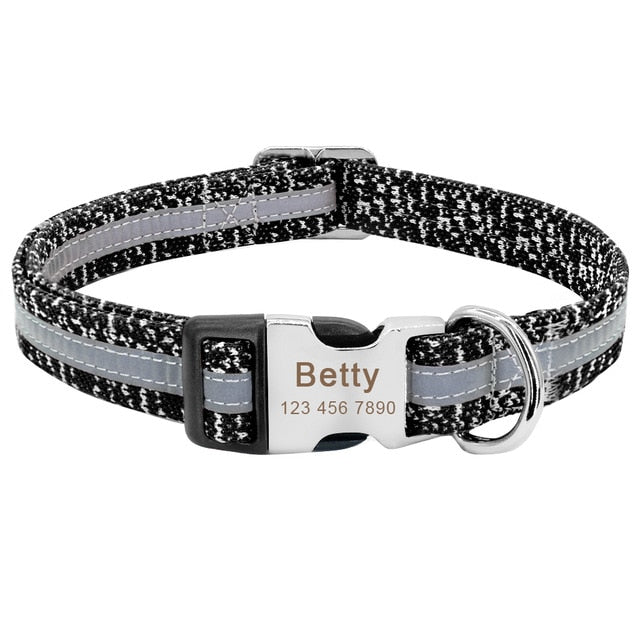Personalised Reflective Collar with Engraved Metal Buckle