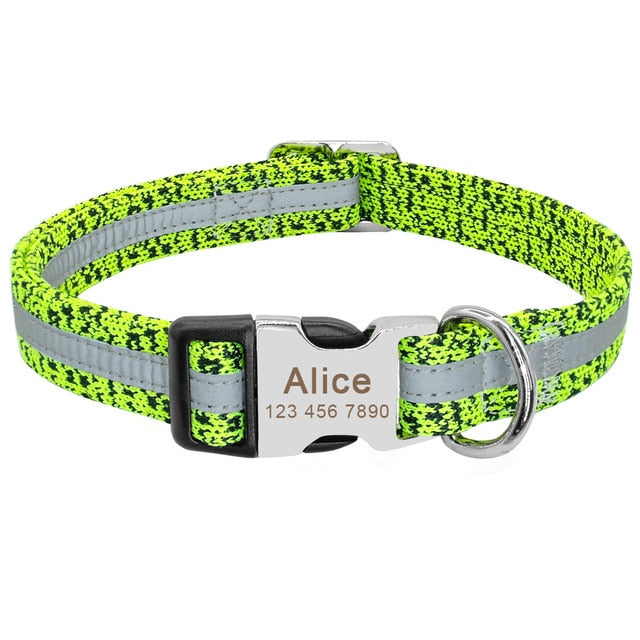 Personalised Reflective Collar with Engraved Metal Buckle