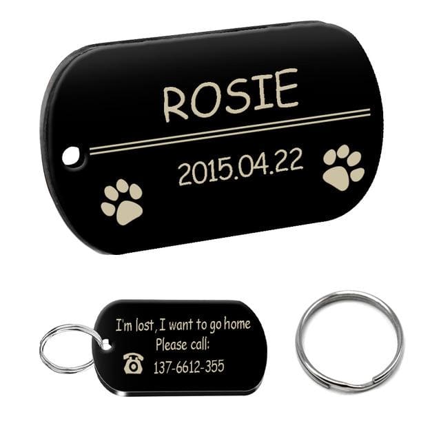 Stainless Steel Personalized Lost Dog Tag - Black tag / L