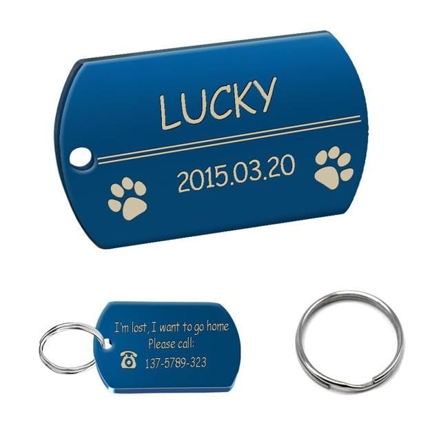 Stainless Steel Personalized Lost Dog Tag - Blue tag / L