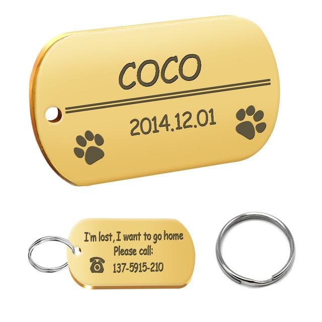 Stainless Steel Personalized Lost Dog Tag - Gold tag / L